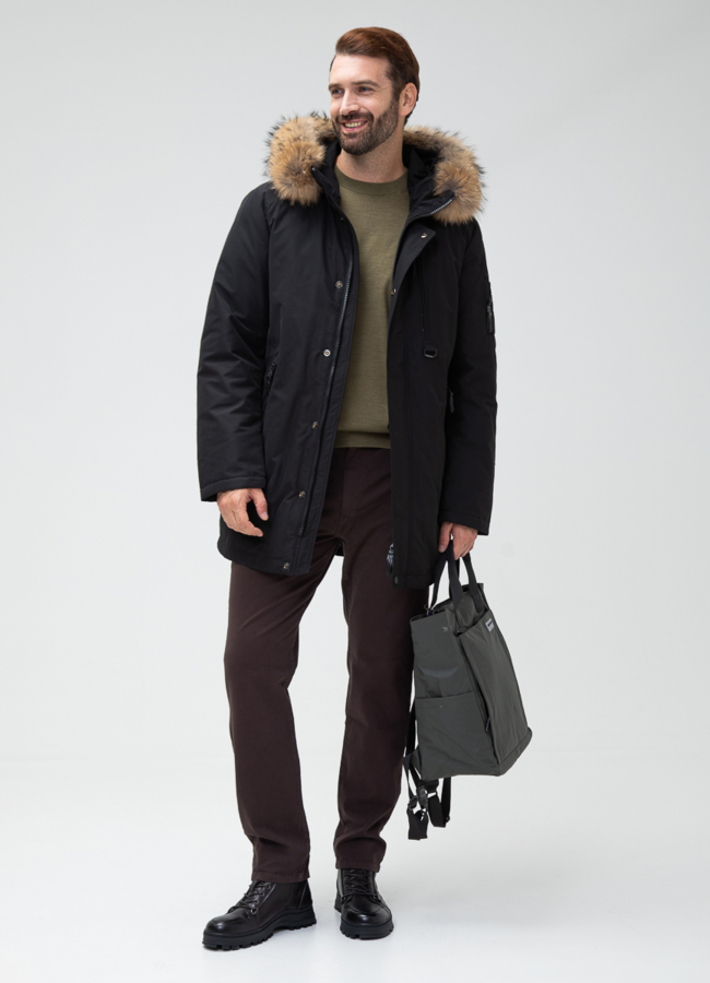 Мужской пуховик с капюшоном из меха енота модель № 28001 в кредит