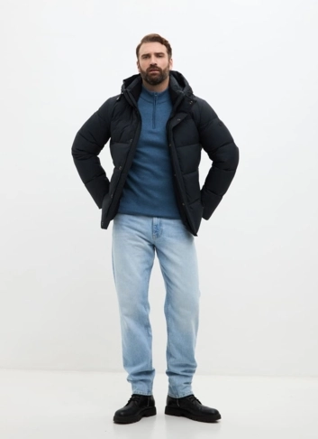 Мужской пуховик с капюшоном больших размеров