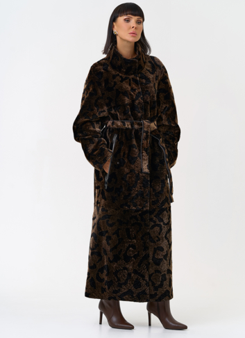 Женская натуральная дубленка с леопардовым принтом