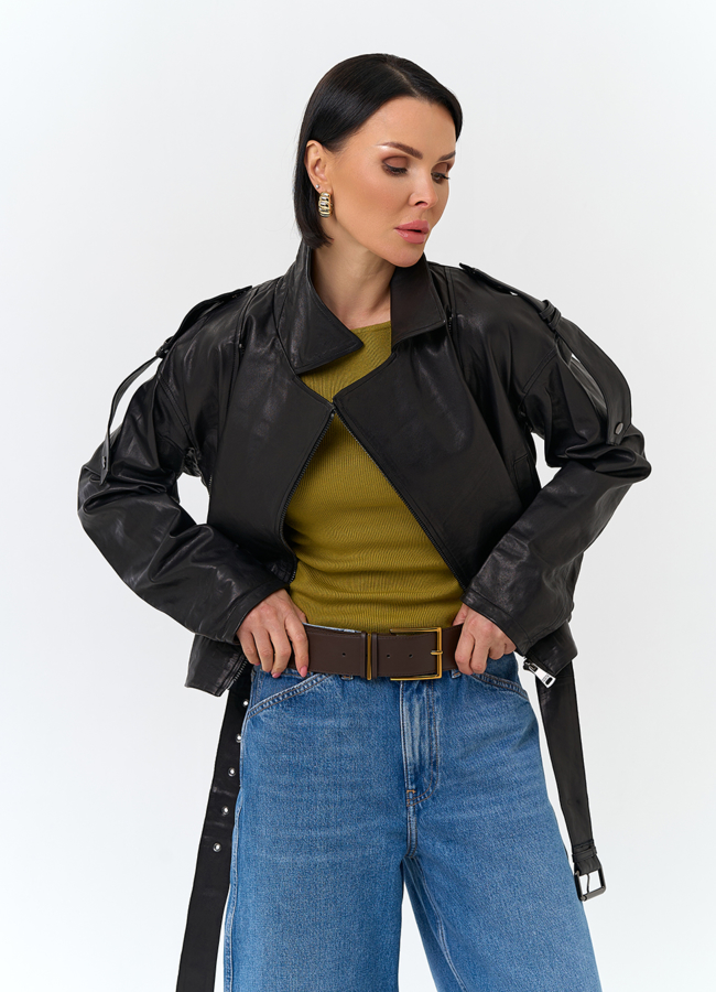 Женская куртка косуха из натуральной кожи модель № 26849 универмаг малина