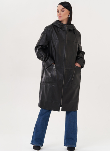 Кожаный плащ с капюшоном