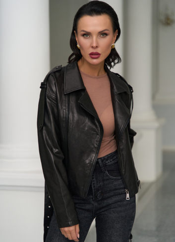 Куртка "косуха" из натуральной кожи с ремнем