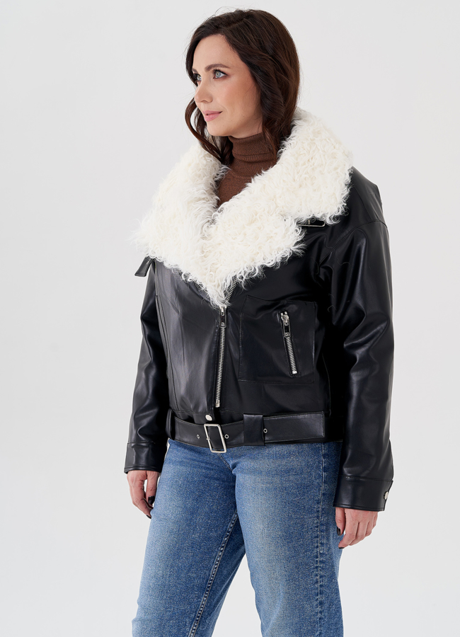 Куртка косуха с отделкой натуральный козлик модель № 3022 универмаг малина