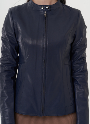 Кожаная куртка "мото" синего цвета